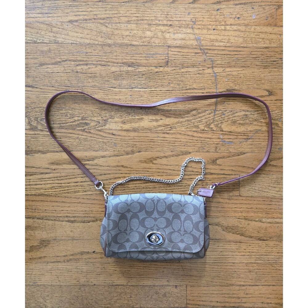 Coach Mini Ruby Crossbody Shoulder Bag w/ Gold Chain Monogram Canvas Leather